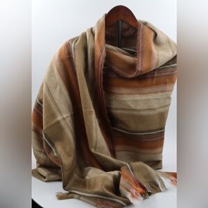 Handcrafted Alpaca Wool Striped Brown Scarves/Shawl